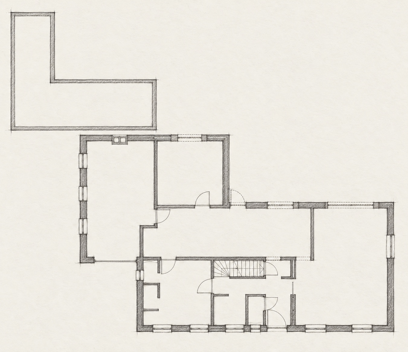 Schetsstudie van het bestaande grondplan van House D