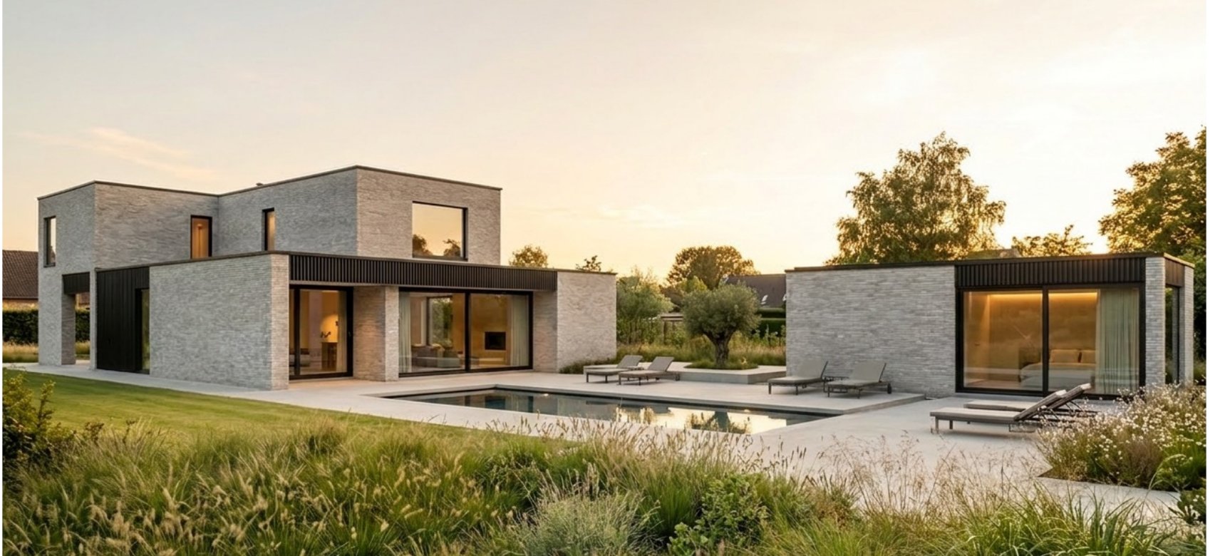 Ontwerpvisualisatie van Lauwers, een private woning met tuin en zwembad
