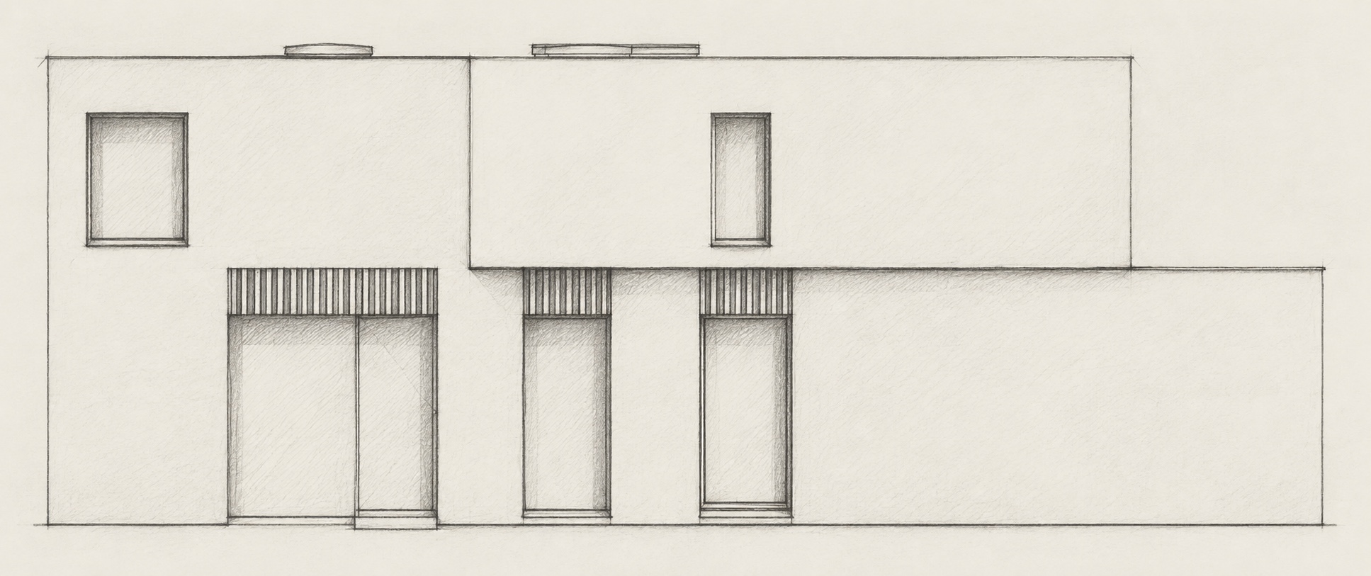 Graphite schetsstudie van de westgevel van Lauwers